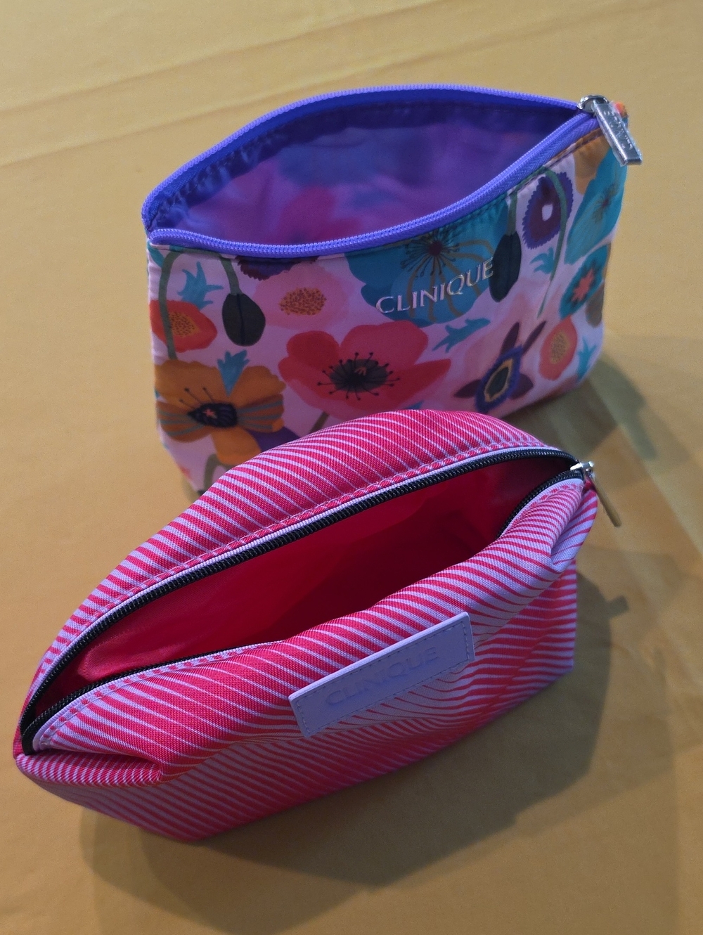 NEW Clinique 2-Pc Makeup Bag Set Freestanding Cosmetic Pouches NWT Bundle